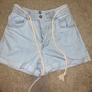 High waisted light denim shorts